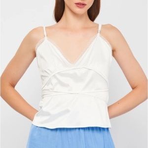 Zara Lace Trim Wrap Tie Satin Top